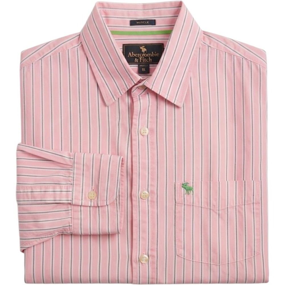 Y2K Abercrombie & Fitch Mens Size Large Muscle Dress Shirt Long-Sleeve Striped